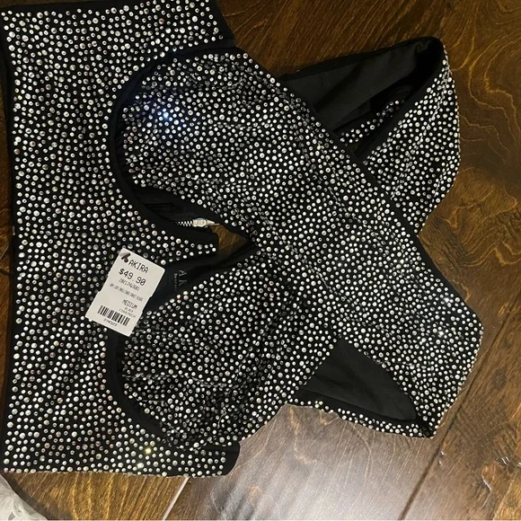 AKIRA Black Rhinestone Embellished Bra - Picture 3 of 3